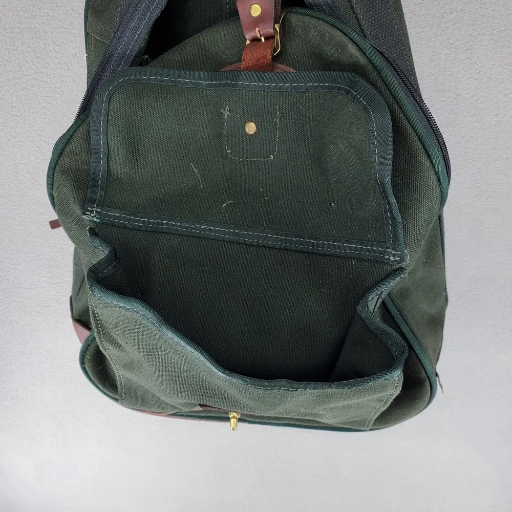 Orvis Canvas Leather Backpack Green Rugged Outdoor Field Bag Heritage Vintage